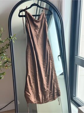 Fashion Nova Chocolate Brown Midi Slip Dress with Tie Straps
